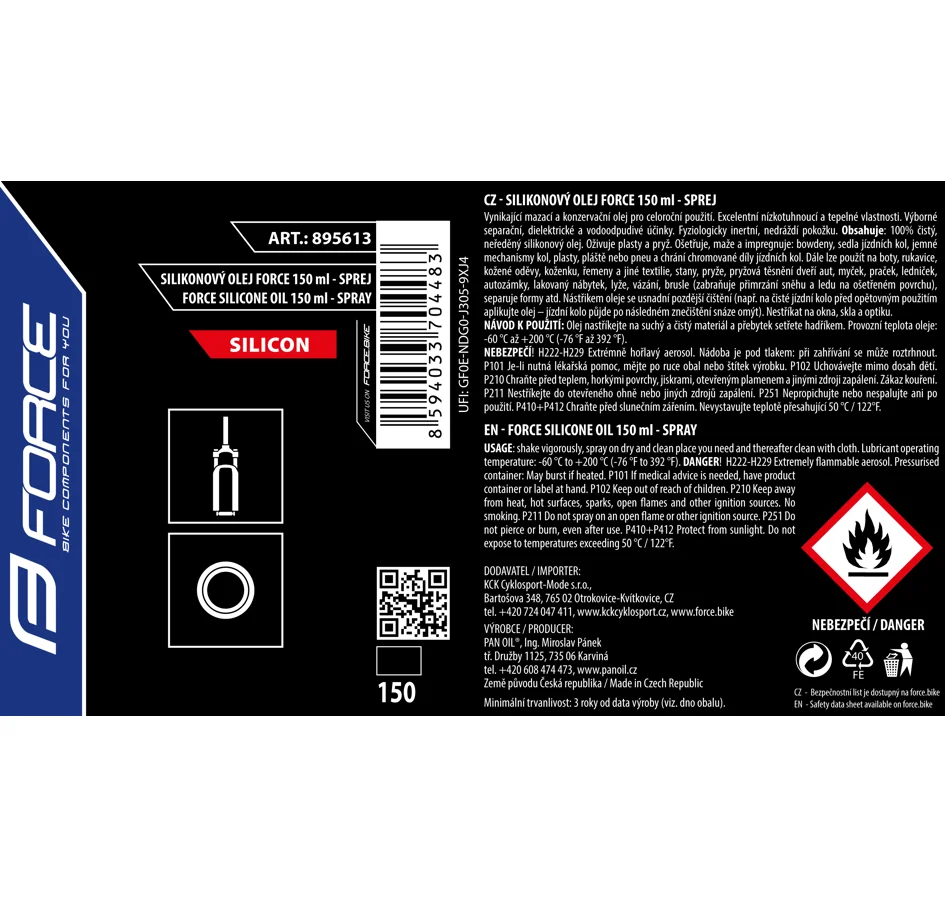 mazivo-sprej FORCE 100% SILIKONOVÝ olej, 150ml