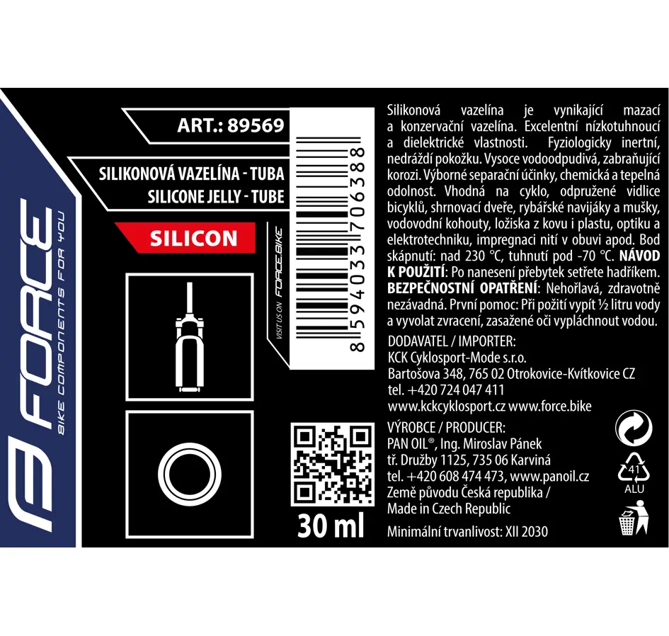 mazivo-tuba FORCE silikonová vazelína, 30ml